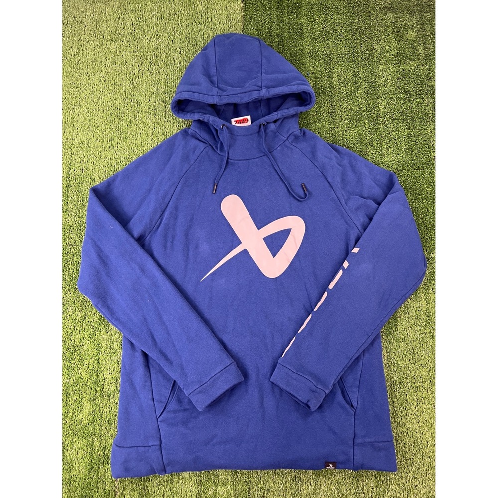 Bauer Mens Blue Raglan Graphic Logo Fleece Pullover Hoodie Size Large